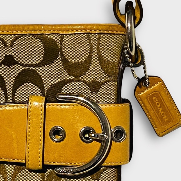 Coach Signature Soho Duffle Shoulder Handbag Jacquard Canvas Leather Trim Purse - Picture 2 of 13